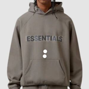 Essentials Men’s Hoodie in Taupe with Black Logo